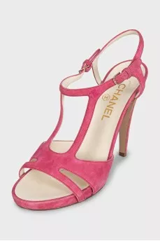 Pink suede heeled sandals