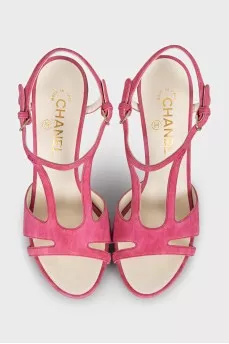Pink suede heeled sandals