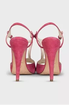 Pink suede heeled sandals