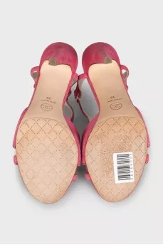 Pink suede heeled sandals
