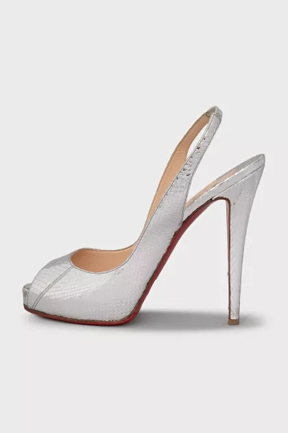 Silver leather heeled sandals