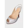 Silver leather heeled sandals