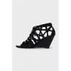 Suede lace-up wedge sandals