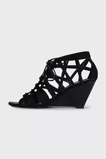 Suede lace-up wedge sandals