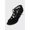 Suede lace-up wedge sandals