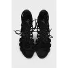Suede lace-up wedge sandals