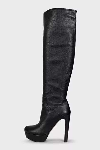 High-heeled leather boots