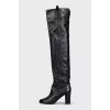 Leather over-the-knee boots with patent toes