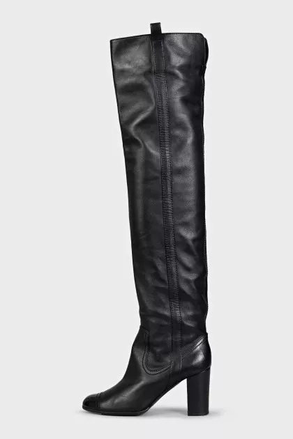 Leather over-the-knee boots with patent toes