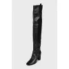Leather over-the-knee boots with patent toes