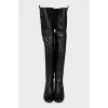 Leather over-the-knee boots with patent toes