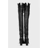 Leather over-the-knee boots with patent toes