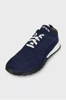 Blue mesh textile sneakers