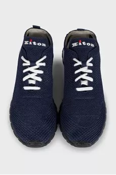 Blue mesh textile sneakers