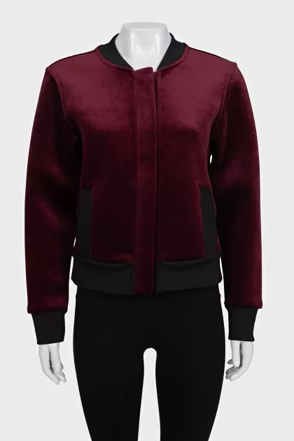 Dark red velvet bomber jacket