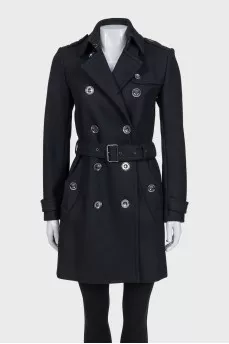 Black wool coat with a belt