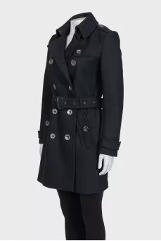 Black wool coat with a belt