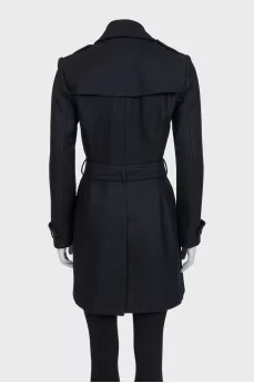 Black wool coat with a belt