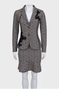 Black and white printed skirt suit
