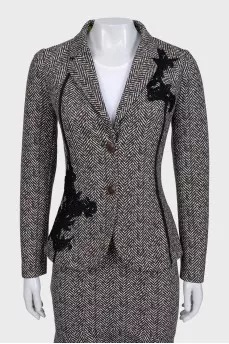 Black and white printed skirt suit