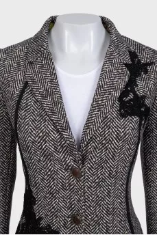 Black and white printed skirt suit