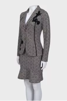 Black and white printed skirt suit