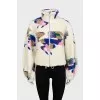 White teddy bomber jacket with print
