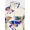 White teddy bomber jacket with print