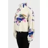 White teddy bomber jacket with print