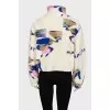 White teddy bomber jacket with print
