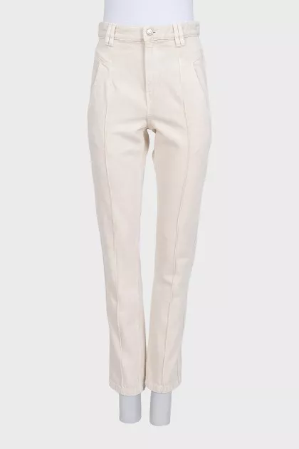 White high-waist straight jeans