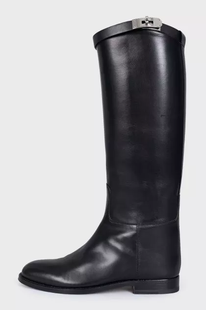 Black leather boots with signature buckle
