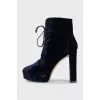 Blue velvet ankle boots