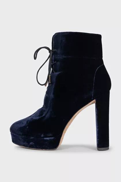 Blue velvet ankle boots