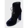 Blue velvet ankle boots