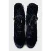 Blue velvet ankle boots
