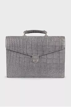 Men's gray leather briefcase