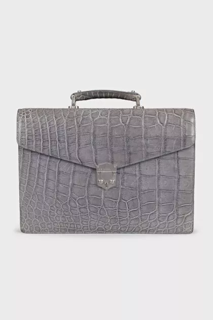 Men's gray leather briefcase