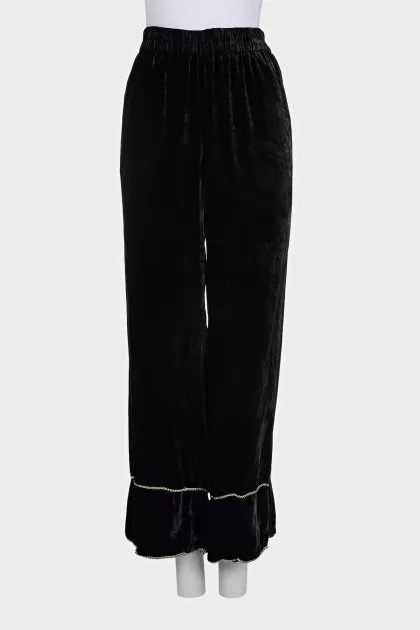 High-waisted velvet trousers