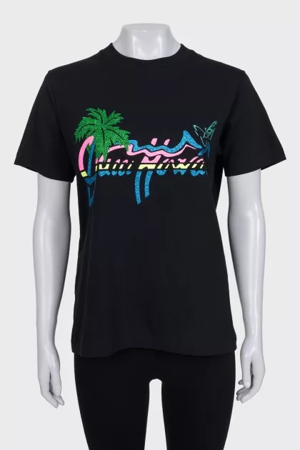 T-shirt with glitter print and tag