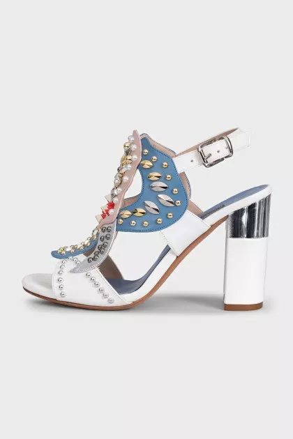 White leather sandals with decoration