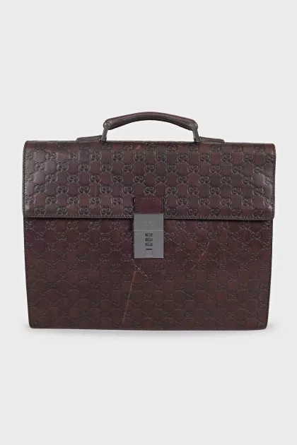 Men's leather briefcase with embossing