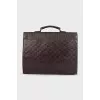 Men's leather briefcase with embossing