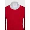 Red jumper with patches on the sleeves