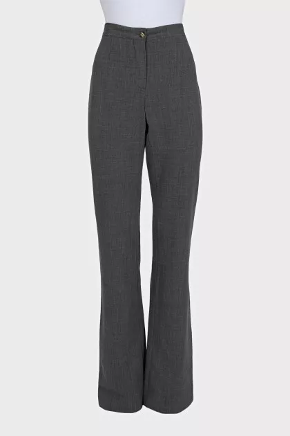 Gray wool high-waist trousers