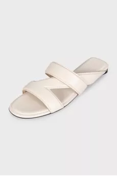 Beige leather flip-flops