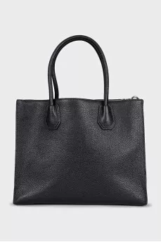 Black leather tote with eyelet decoration