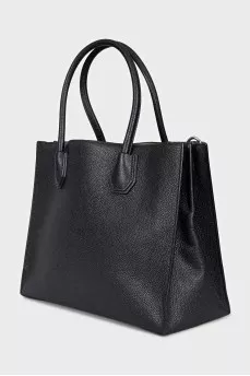 Black leather tote with eyelet decoration