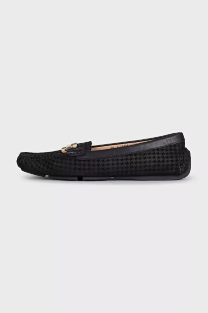 Black houndstooth print loafers