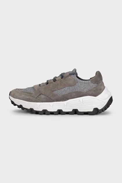 Dark grey mixed material sneakers